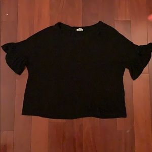 Black t shirt with ruffle sleeves